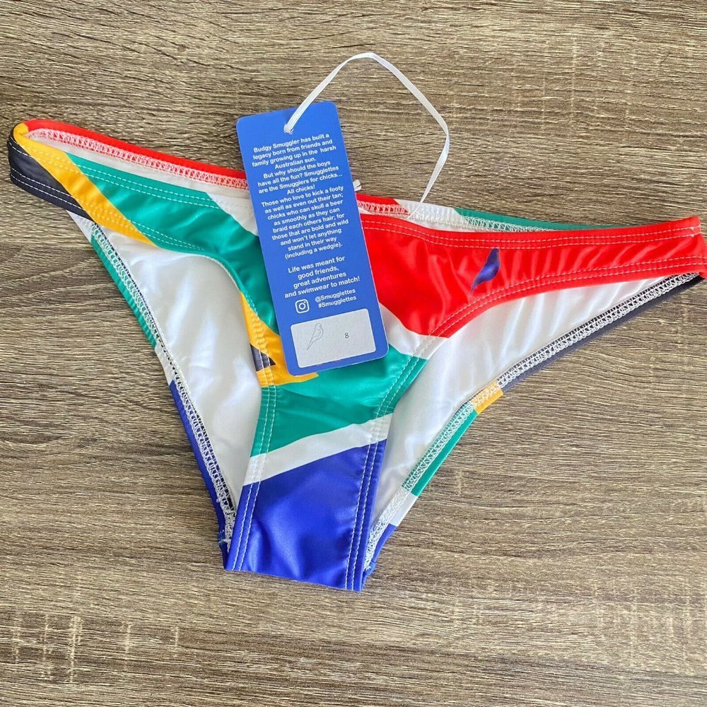 NEW Budgy Smugglers Bikini Bottom Smugglettes South Africa Flag Swim Size 8 - Picture 7 of 9